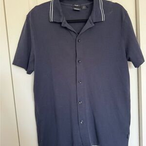 Boss Dark Blue Casual Button Down Shirt size large 100% cotton